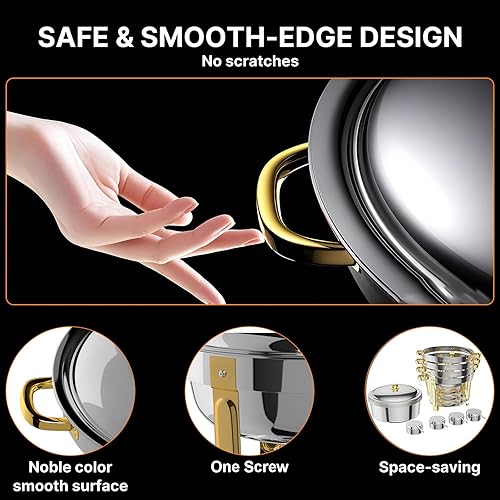 Miniatura 5 de Chafing Dishes for Buffet 4 Pack, 6QT Round Chafing Dish Buffet Set Stainless Steel Buffet Food Warmers Sets for Catering Events Parties Dinners