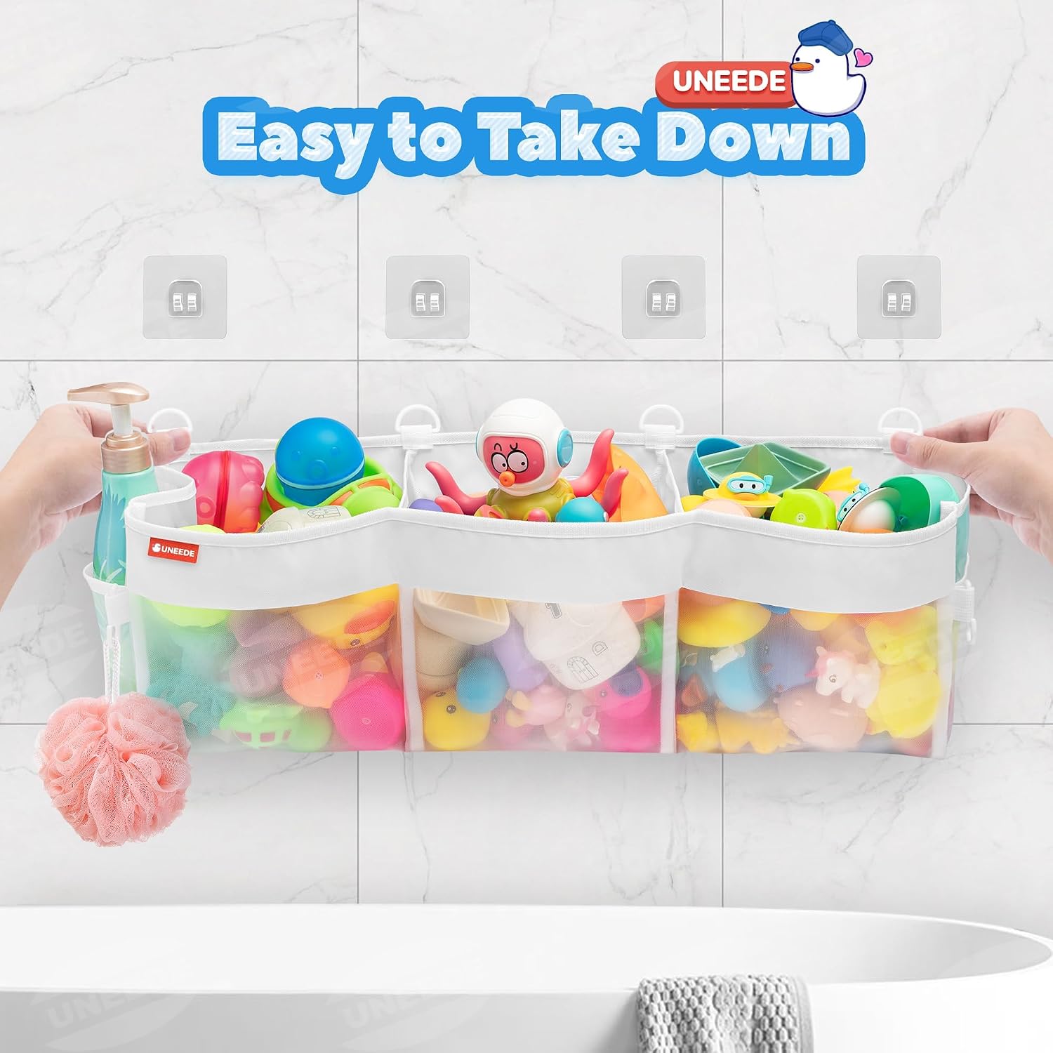 UNEEDE 4.95 Gallons 3 Compartment Horizontal Bath Toy Storage