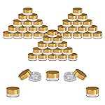 Houseables Sample Containers, Sample Jars, Lip Balm Containers, Mini Jars with Lids, Small, Empty, Makeup, Powder, Gloss, Cosmetic, Tiny, Dab, Wax, Scrub, Little, Travel, Plastic, Gold, 3 Gram, 50 PK