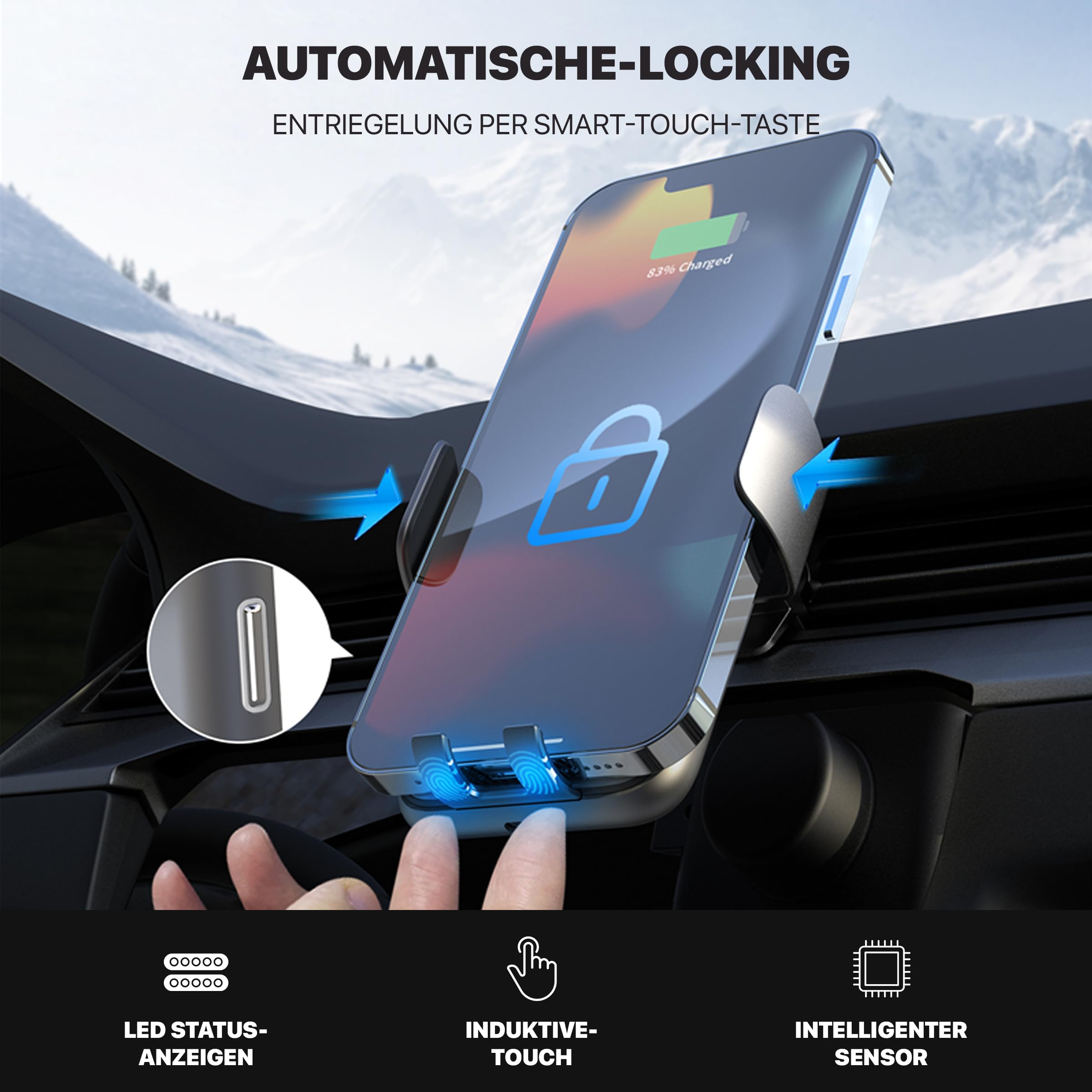 [ Test SEHR GUT, Note 1.1 *] AXRED V8 15W Handyhalterung Auto mit Ladefunktion, Automatische Locking & Touch Entriegelung, Kabellose Schnellladen Qi Handy KFZ Halterung Kompatibel mit iPhone Samsung