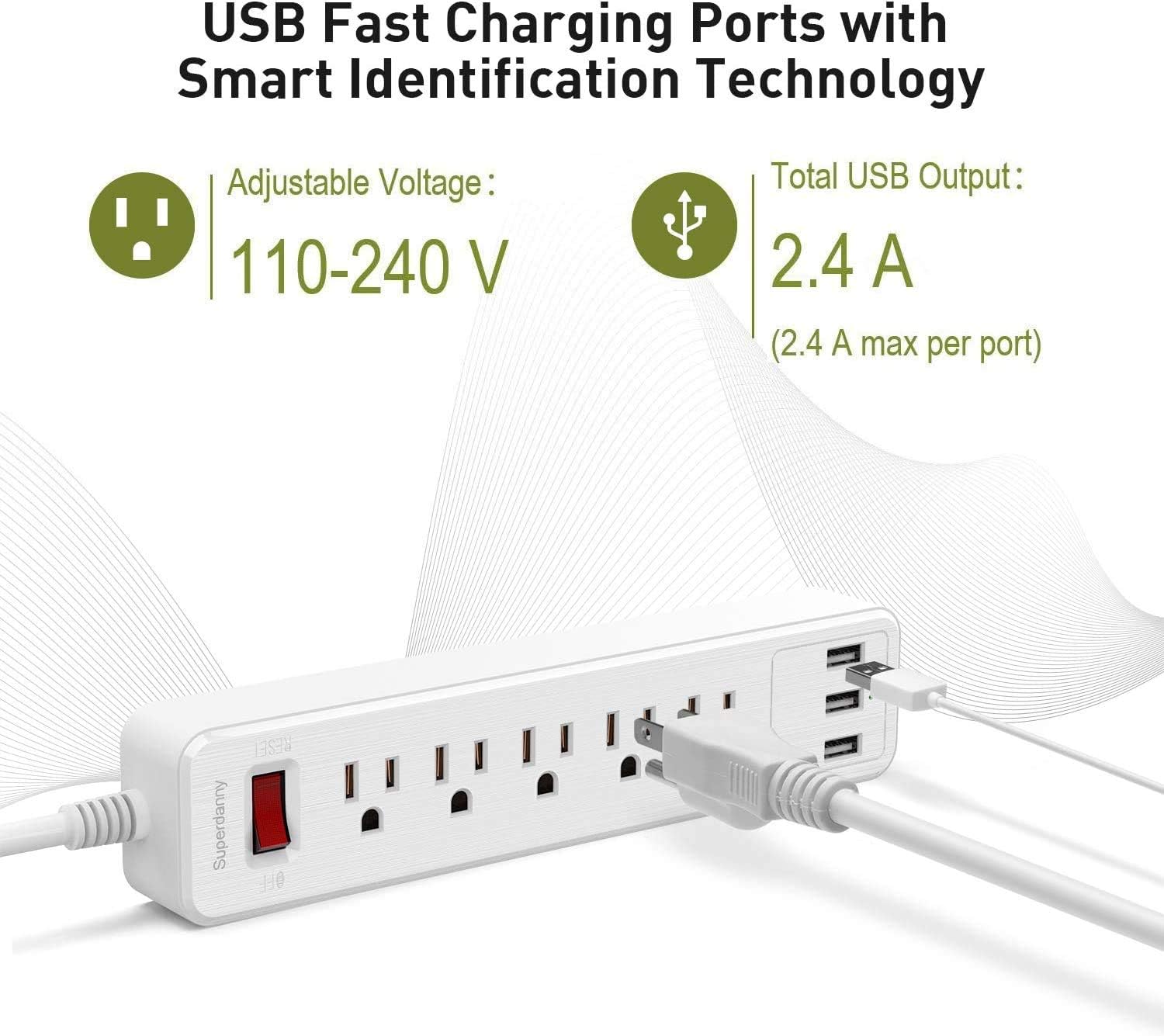 Lowest Price USB Surge Protector Power Strip, SUPERDANNY Mountable 4.5ft Extension Cord Multiple Protection 5 Outlet 3 USB Port with Hook & Loop Fastener for iPhone iPad PC Home Office RV Travel, White, 2 Pack Flash Deals - 70% OFF USB Surge Protector Power Strip, SUPERDANNY Mountable 4.5ft Extension Cord Multiple Protection 5 Outlet 3 USB Port with Hook & Loop Fastener for iPhone iPad PC Home Office RV Travel, White, 2 Pack