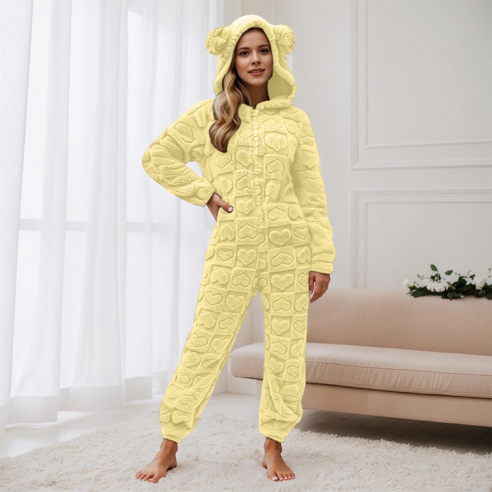 Generico Pigiama Intero Donna Divertente, Tuta da Casa Donna Morbido E Caldo Pigiami Animali Invernali in Flanella Monopezzo Completa Adatto Come Costume Carnevale