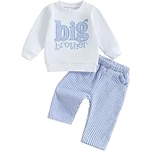 Big Brother Outfit Baby Boy Fall Clothes 2Pcs Toddler Top and Pants Sets | Infant Boys Big Brother Outfits Winter Clothes Embroidery Letter Long Sleeve Sweatshirt Tops and Gingham Pants Sets
