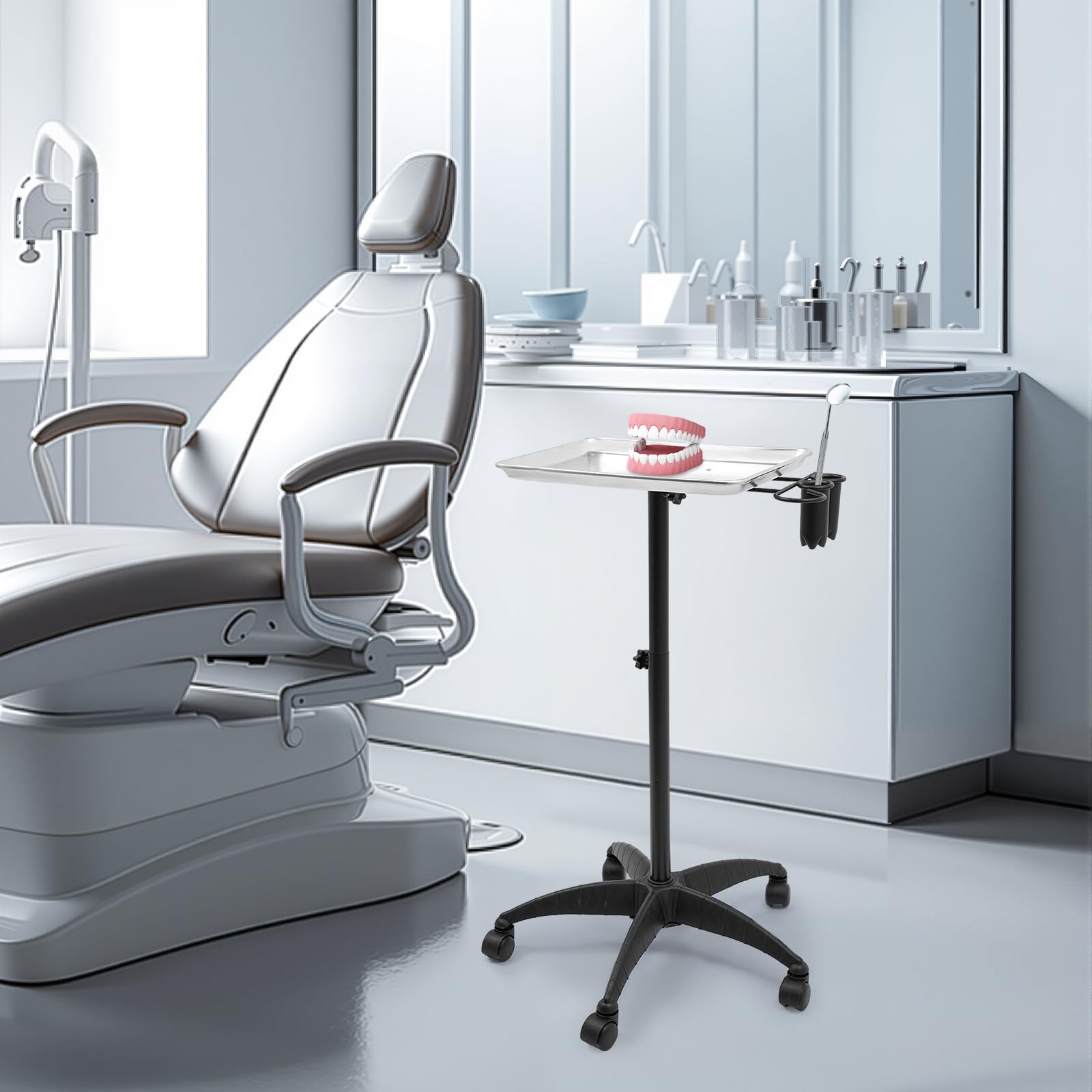 Wózek fryzjerski, wózek fryzjerski na kółkach, wózek do tatuażu, wózek roboczy, wózek fryzjerski, wózek z regulacją wysokości, do salonów fryzjerskich, spa (kolor srebrny)