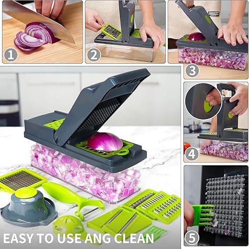 Miniatura 5 de Juego de utensilios de cocina multifuncionales 12 en 1 para picar verduras y cortar, rebanar, juliana, rallador de queso, separador de huevos,