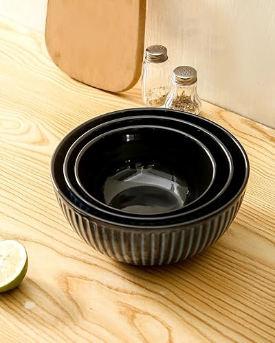 Miniatura 5 de Hasense Tazones de 3 cuencos de porcelana acanalados de 1.510.5 cuartos de galón para cocina, cocinar, hornear y servir cuencos de preparación para