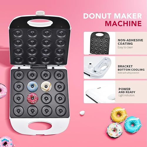Miniatura 3 de Mini máquina para hacer donas de 1400 W, mini máquina para hacer panqueques de alta potencia, hace 16 donas, máquina de donas eléctrica de gran