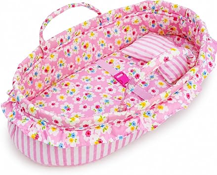 June Garden Cozy Dream Doll Bassinet - Baby Doll Portable Carrier - Fits for American Girl Dolls up to 14" - Soft Pillow & Safety Buckle Included