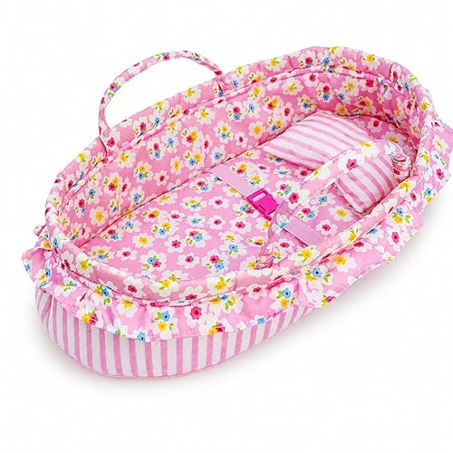 June Garden Cozy Dream Doll Bassinet - Baby Doll Portable Carrier - Fits for American Girl Dolls up to 14" - Soft Pillow & Safety Buckle Included