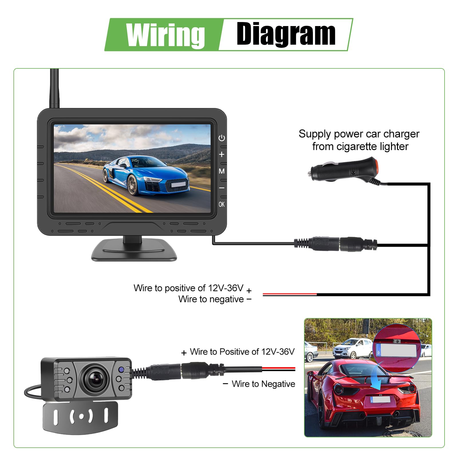 Telecamera di retromarcia wireless IP68 impermeabile con visione notturna, camera grandangolare con monitor display TN da 4,3 pollici, dispositivo di visione notturna ad alto rendimento