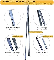 Vista 2 de Jetkong 2 pinzas de cocina extra largas de 40 cm, de acero inoxidable, para uso pesado, grandes pinzas para emplatar (color azul marino)