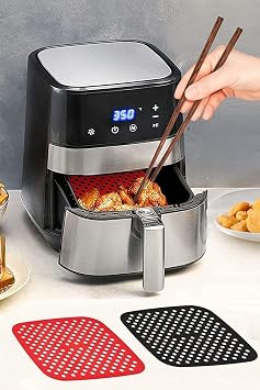 Buffer 3 Adet Isıya Dayanıklı Yıkanılabilir Silikon Airfryer ve Fırın Pişirme Matı, 21,5 cm, Kare, Kırmızı ve Siyah TYC00738720944