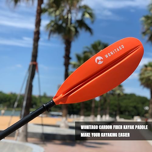 Miniatura 7 de Remo de fibra de carbono premium con polipropileno reforzado + hoja de fibra de vidrio, remos flotantes ajustables para kayak, 3 piezas, 86.6-94.5