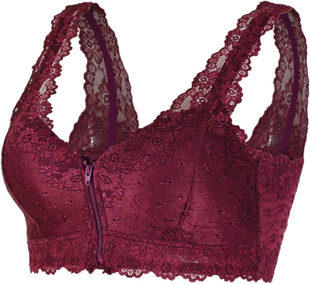 Women's Post Surgery Mastectomy Bra with Pockets Bralette Lace Front Closure Zipper Wireless Brassiere Bandeau Daily Bra