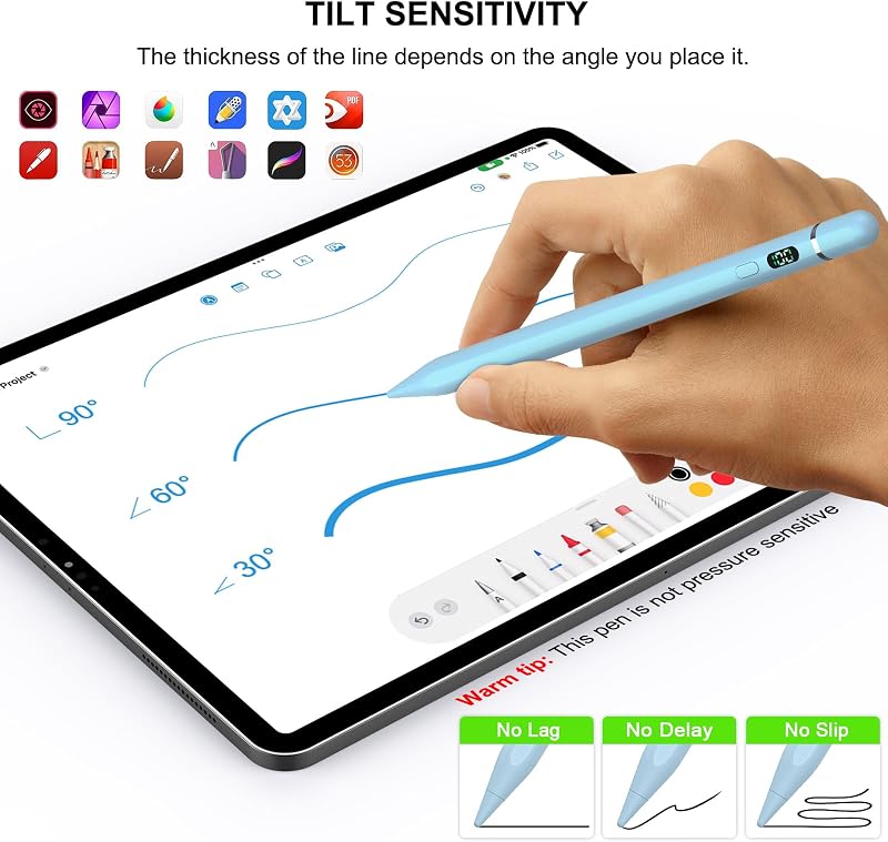 KOKABI iPad Ceruza - USB-C Töltésű Digitális Toll Tenyérérzékelővel és Dőlésérzékenységgel iPad 6-10, Pro 11"/12.9", Air 3/4/5, Mini 5/6 Mod