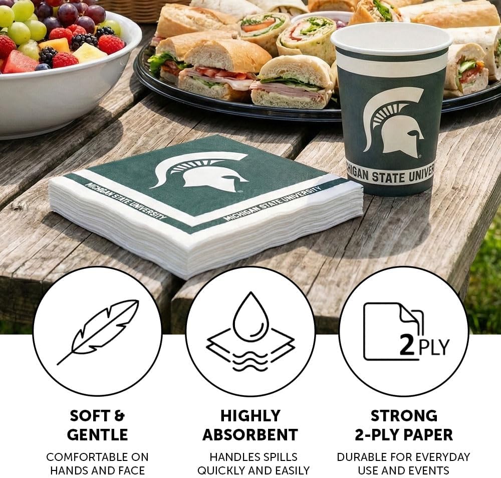 Desert Cactus Michigan State University Disposable Napkins Spartans MSU 20 Count 2 Ply 13 inch Dinner Square for Tailgates, Graduation, Party and Game Day Tablecloth Decoration (Design A)