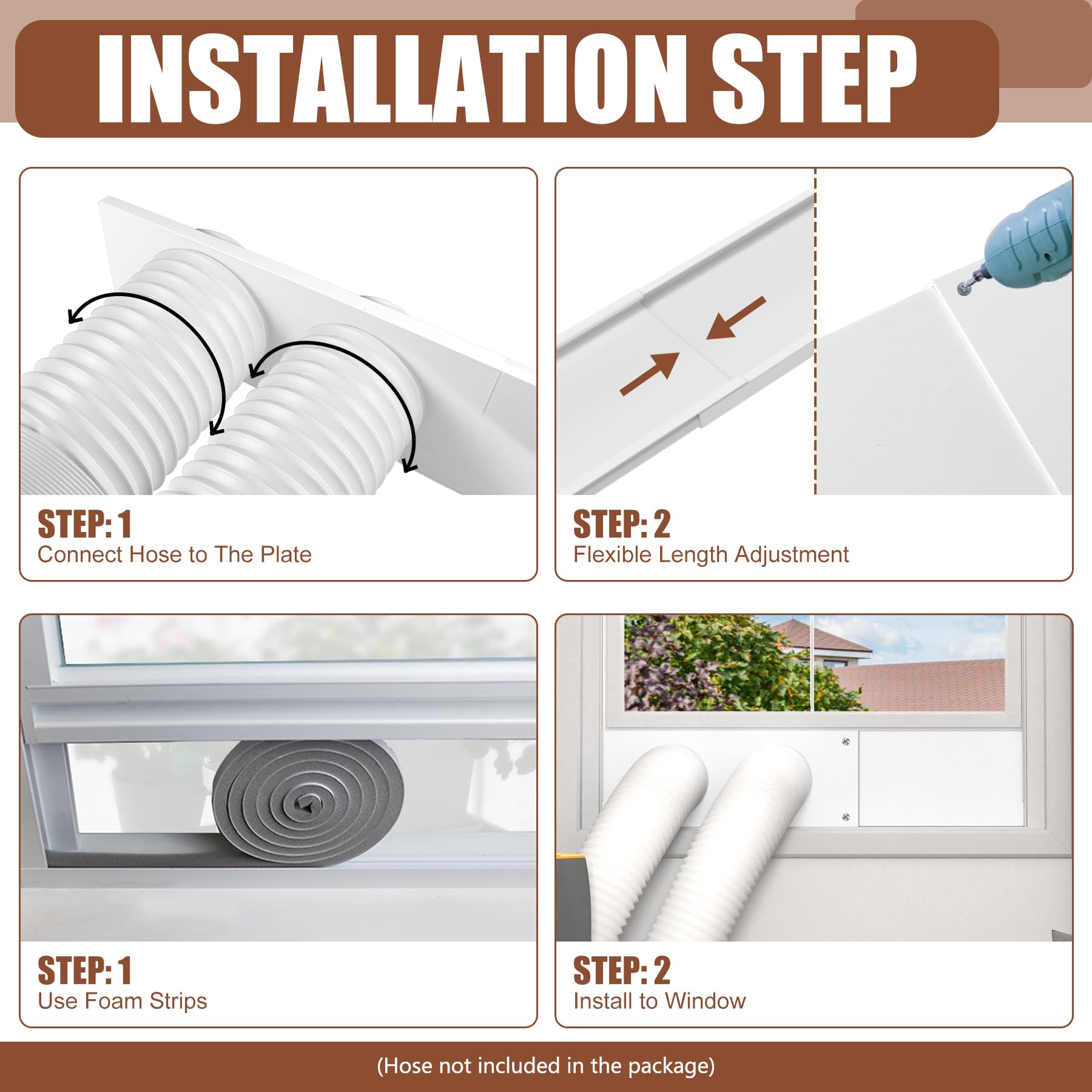 BJADE'S Kit de sellado de ventana de aire acondicionado portátil de doble manguera para manguera de escape de CA portátil de 5 pulgadas con cinta de sellado aislante, kit de ventilación portátil