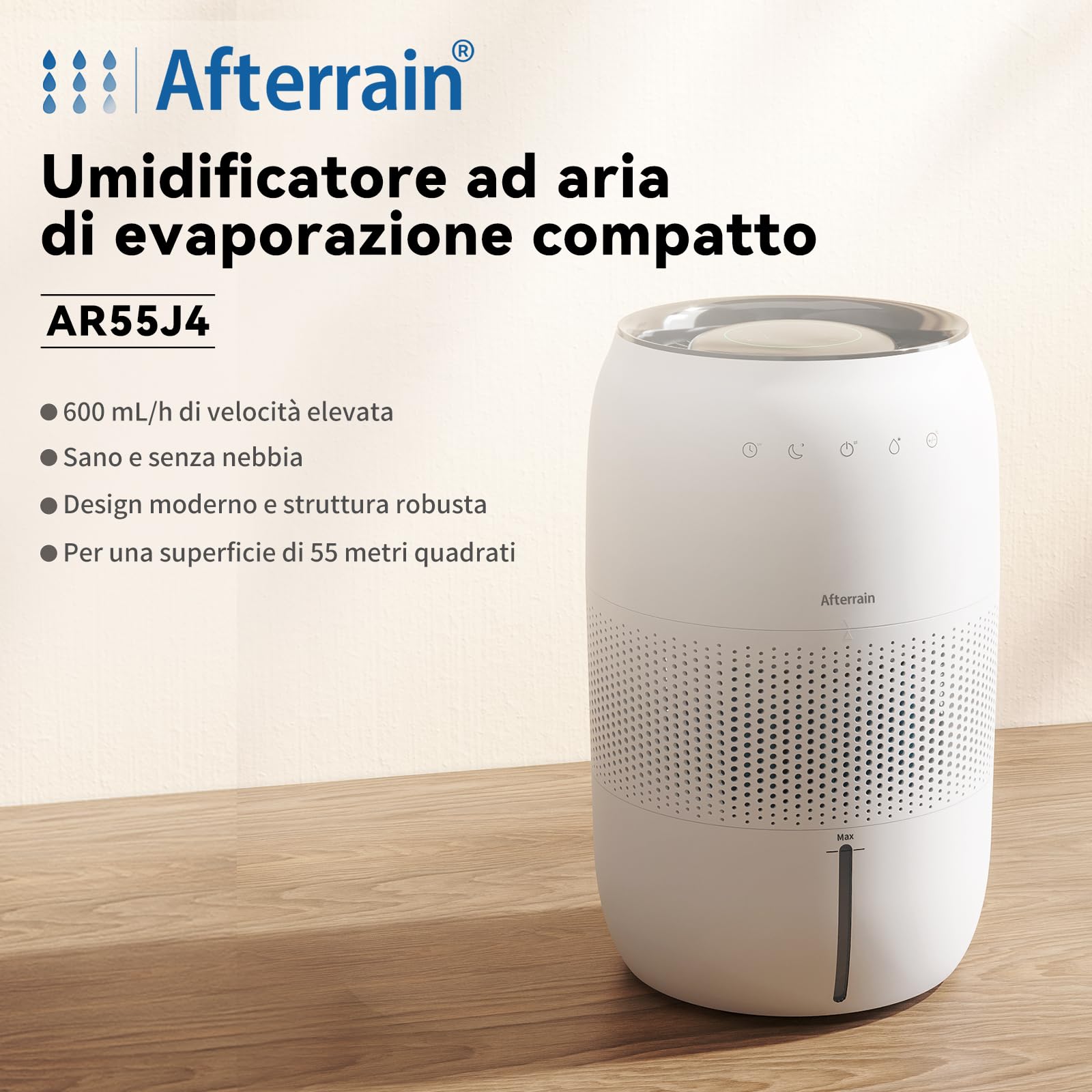 Umidificatore evaporativo a freddo, senza nebbia, senza nebbia, per chi soffre di allergie e incinte fino a 45 m², camera dei bambini, camera dei bambini, camera da letto, purificatore
