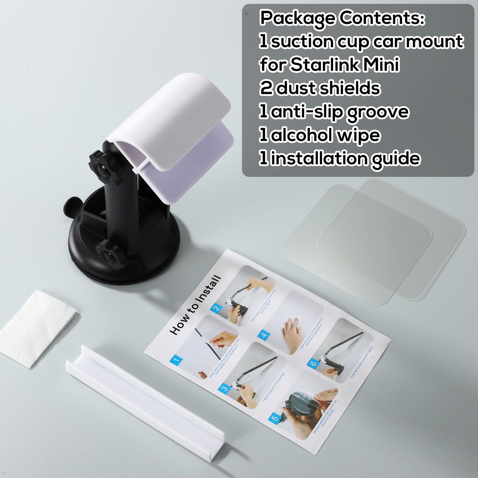 Uchwyt Samochodowy na Deskę Rozdzielczą do Starlink Mini, Plastikowy Uchwyt z Przyssawką o Regulowanym Kącie Zapewniający Stabilność Anteny Podczas Jazdy(Czarny)