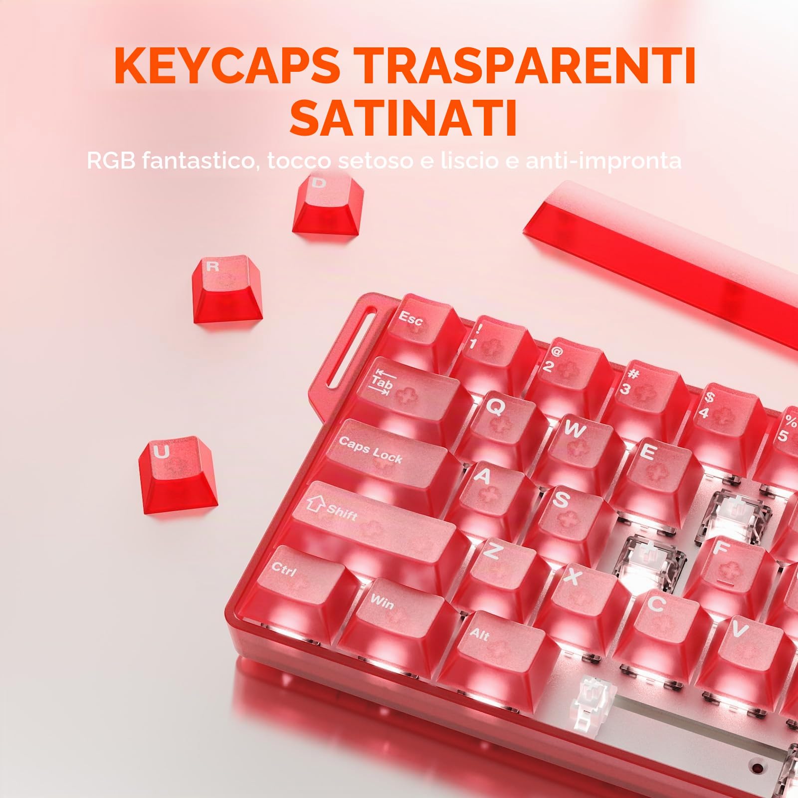 DAREU COOL60 tastiera gaming magnetica 8K Hz Rapid Trigger, tastiera cablata al 60% con tasti trasparenti, 15 modalità RGB, precisione RT di 0,01 mm, azionamento regolabile, per PC/Mac (rossa)
