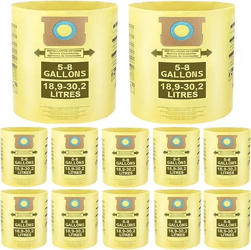 Paquete de 12 bolsas de vacío de 5 a 8 galones compatibles con bolsas de filtro de recolección de polvo de 5 a 8 galones, tipo HE de doble capa de
