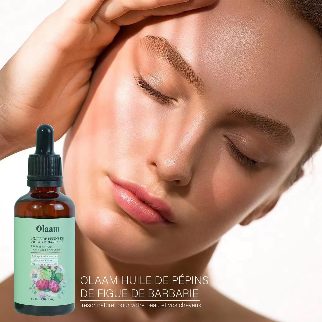 Huile de Pépins de Figue de Barbarie - Pipette - Bouteille en Verre - 100% Pure, Naturelle, Pressée à Froid - Huile de Figue de Barbarie Visage Anti-Âge et Anti Cerne Soin Visage Cheveux