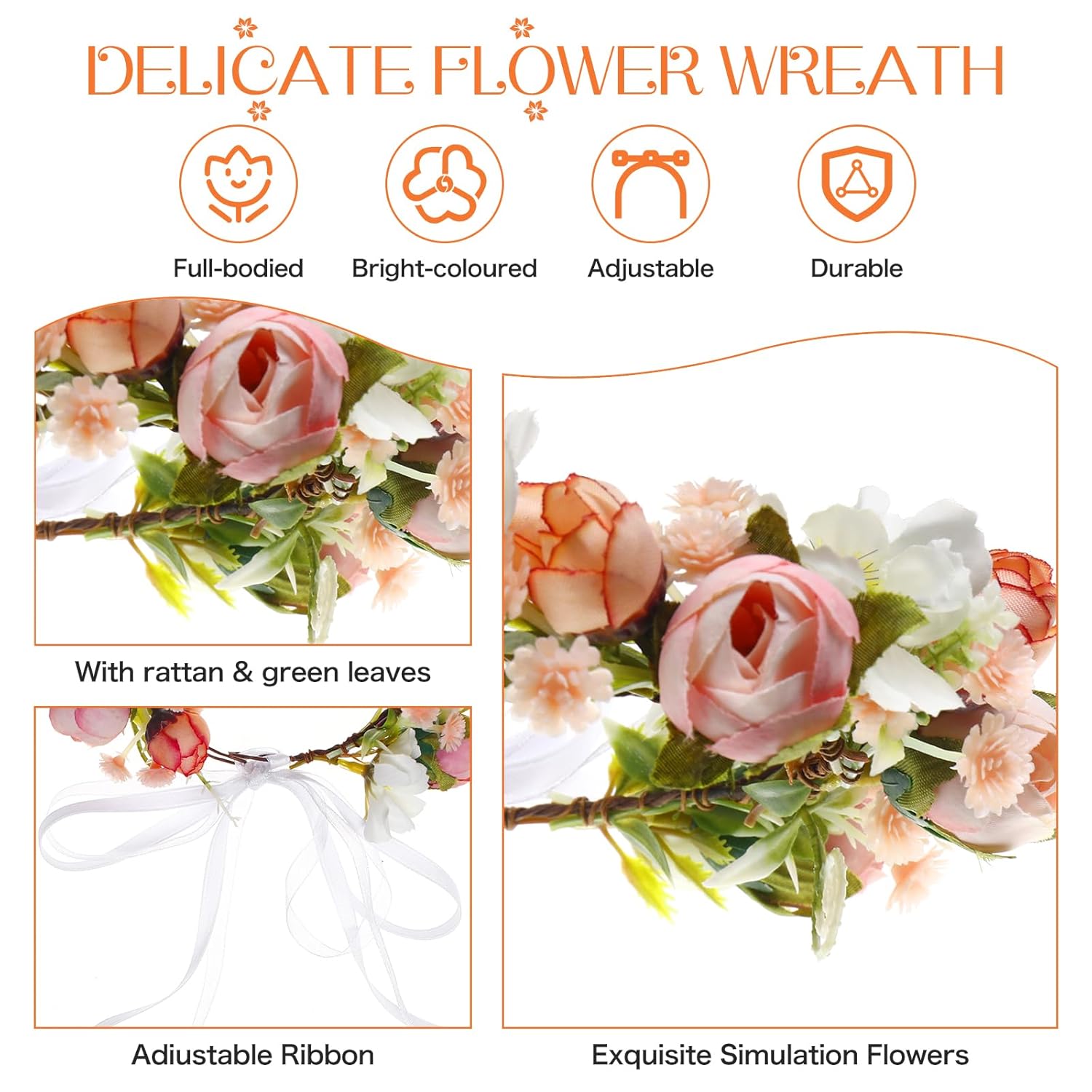 Girls Flower Crown Headpiece - Boho Little Wreaths for Weddings, Family Photography (Pink) - Image 7