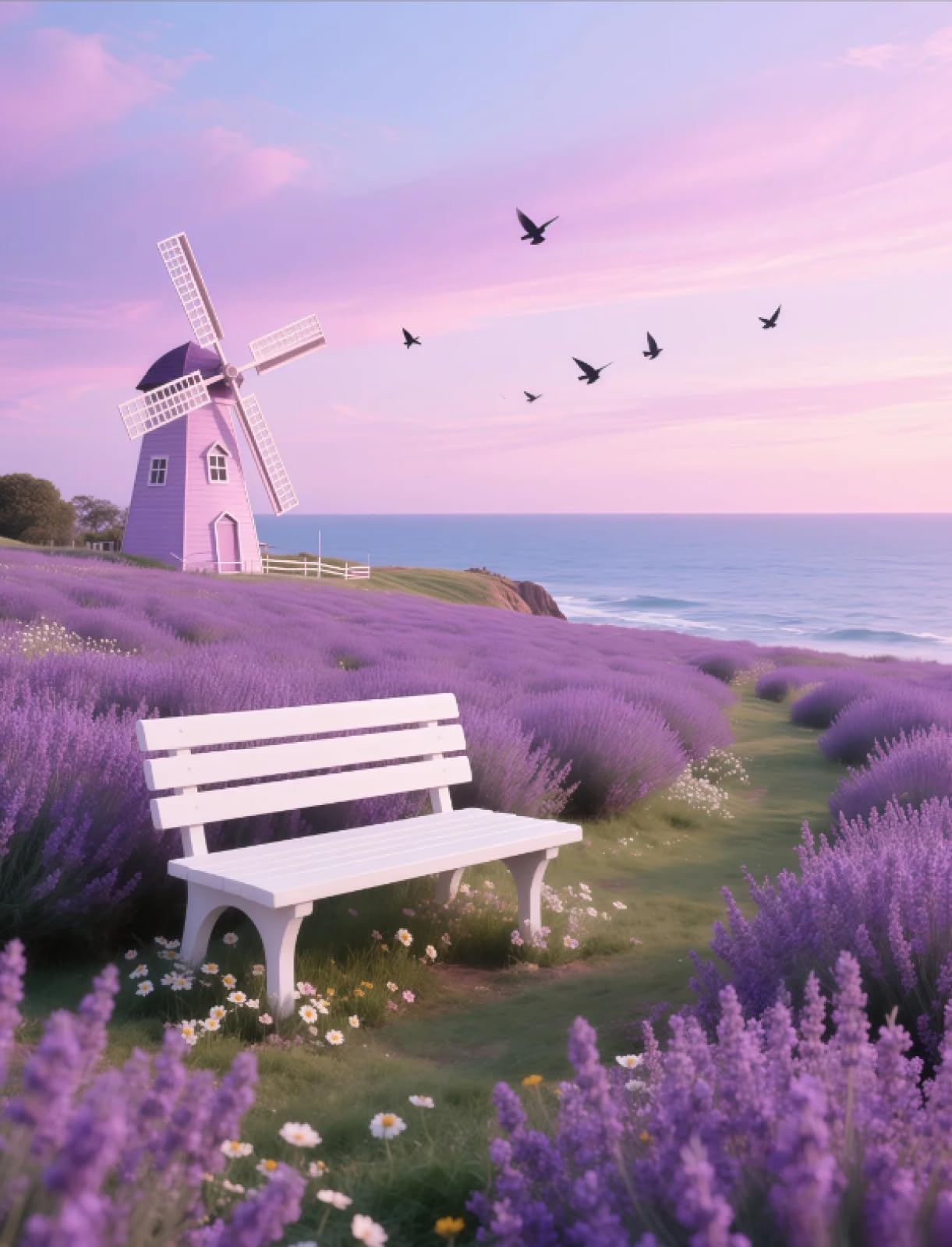 Stithej Pre-Printed Cross Stitch Kit Lavender Windmill 11CT for Beginners