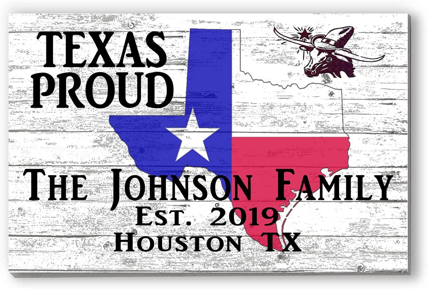TEXAS Home Sign Established Date PERSONALIZED Family Name TX State Housewarming Gift Farmhouse Style Wall Art!