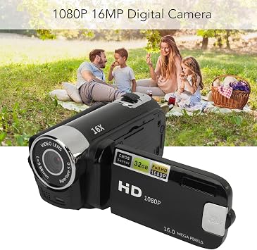 Point and Shoot Camera, Vintage Camera, Video Camera, 1080P 16MP Digital Camera 2.4 Inch Rotating Screen Camcorder 16X Zoom HD Video Recorder with Fill Light (BLACK)