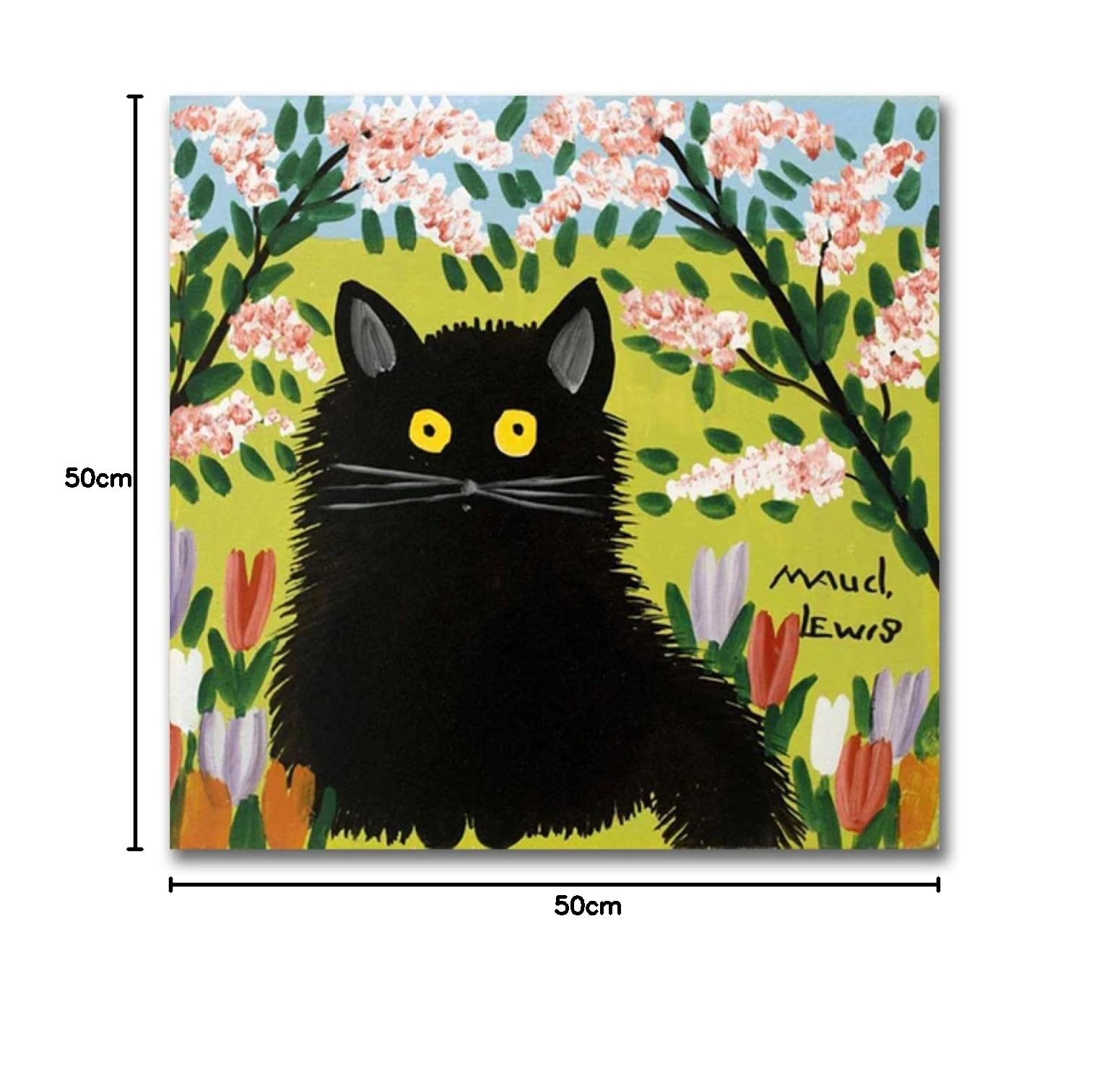 HEIMAO Berühmte Leinwandmalerei. Maudie Lewis Leinwandbilder. Weiße Katze Tier Bild Ölgemälde Reproduktion für Wohnzimmer Wohnkultur