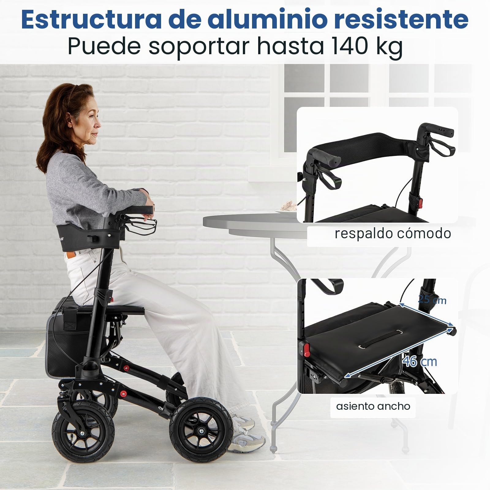 FANTASK Andador de viaje 2 en 1 para silla de ruedas y de viaje, color negro con sistema de ajuste de altura, andador de aluminio con diseño plegable, silla de ruedas con bolsa y soporte para bastones