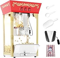 PopBria 12oz Retro Popcorn Machine - Professional Countertop Popper with Warming Deck, 64-Cup Batch for Home Theater Parties (Red Gold)
