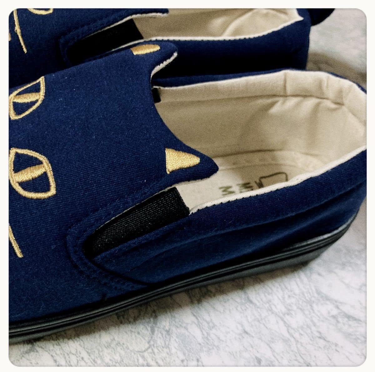 キャットモチーフ スリッポン紺色 スリップ オン シューズ24.5cm