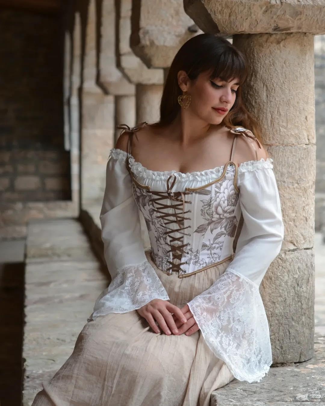 Scarlet Darkness Renaissance Shirt Women Bell Sleeve Off The Shoulder Pirate Blouse Peasant Dressy Top - Image 4