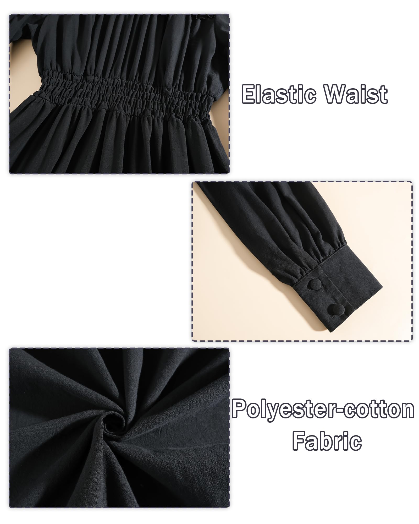 NSPSTT Victorian Dress for Women Long Sleeve Medieval Dresses Women's Victorian Vintage Cotton Long Sleeve Dress Renaissance Costume Witch Dresses - Image 4