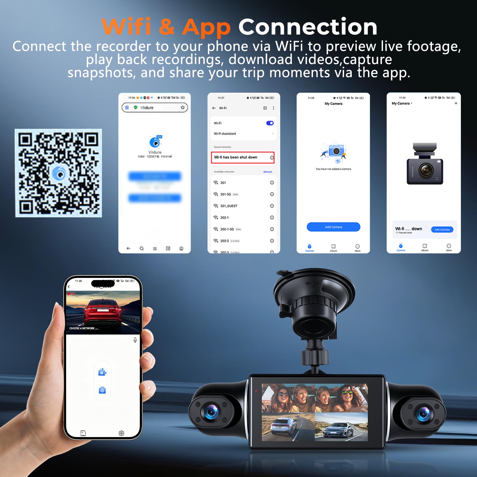 Hikity Dashcam 2K con Pantalla IPS de 3 Pulgadas, Grabación en Bucle, Visión Nocturna, Sensor G, Línea de Ayuda al Aparcamiento, Tarjeta TF de 64 GB, Wi-Fi y Control Mediante Aplicación