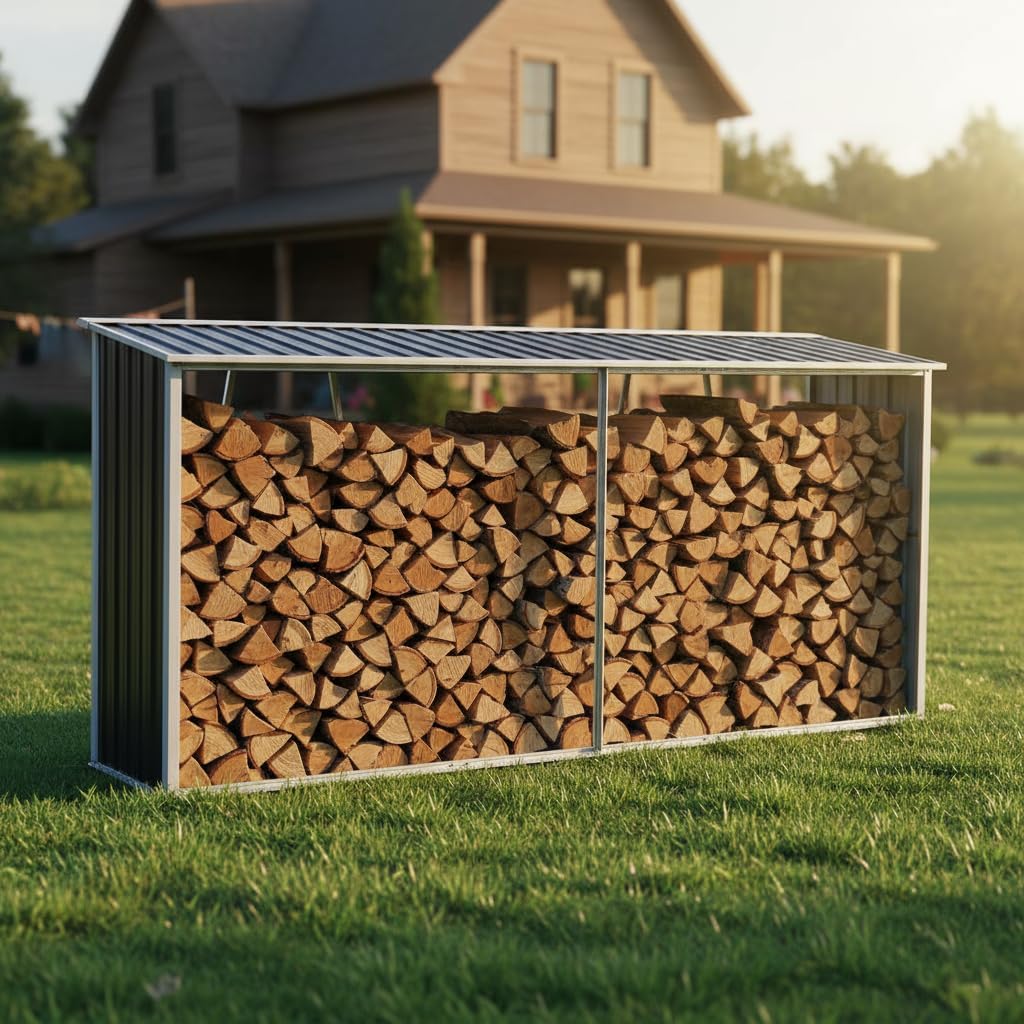 LANTRO JS Outdoor Firewood Racks 129.9", Firewood Storage Shed, Wood Sheds, Firewood Shelter, Log Holder with Roof