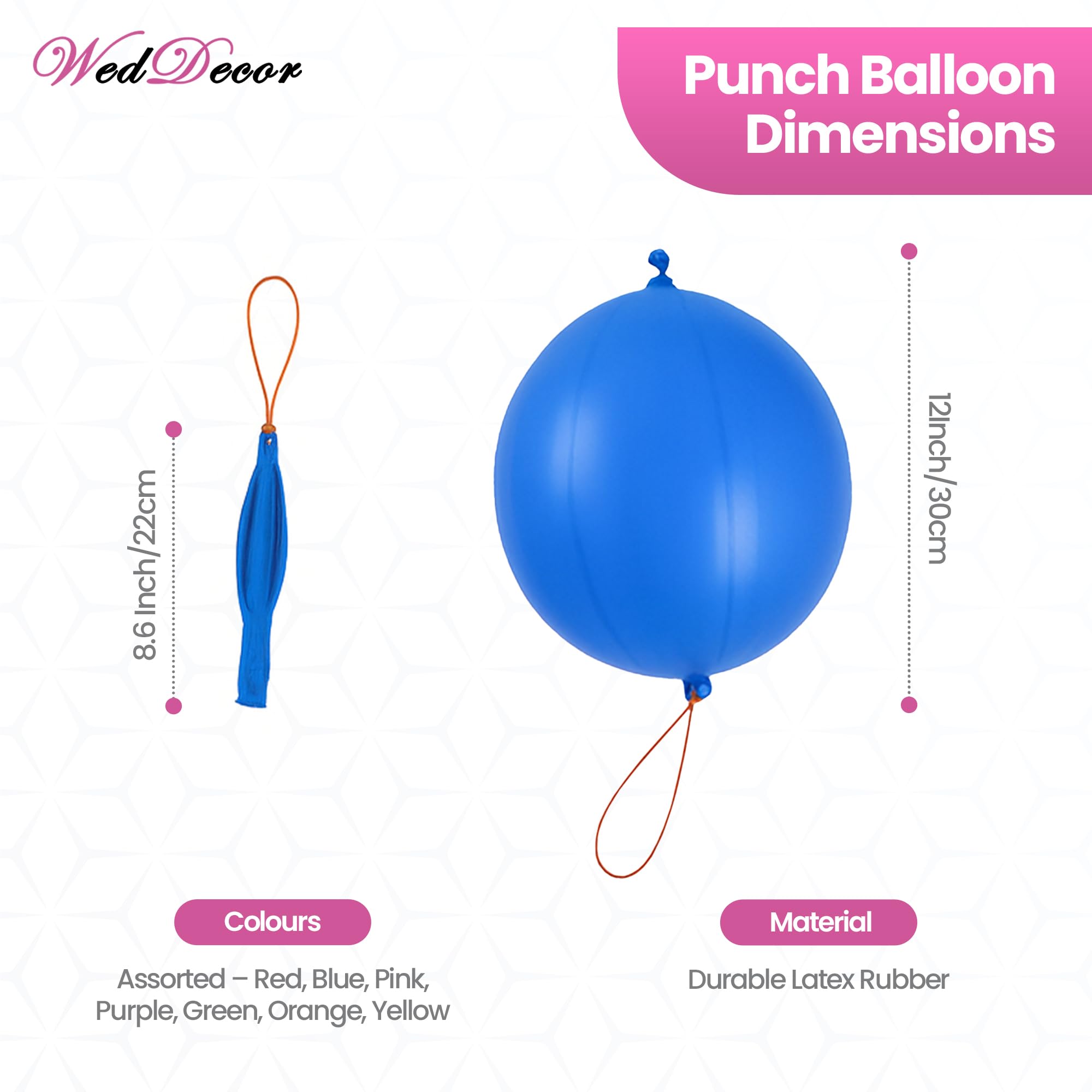 Weddecor Duże balony dziurkowane, różne kolory, z elastycznymi taśmami, materiał lateksowy na przyjęcia urodzinowe dla dzieci, funkcje dla dzieci, dekoracja ślubna, 30 cm, 250 szt