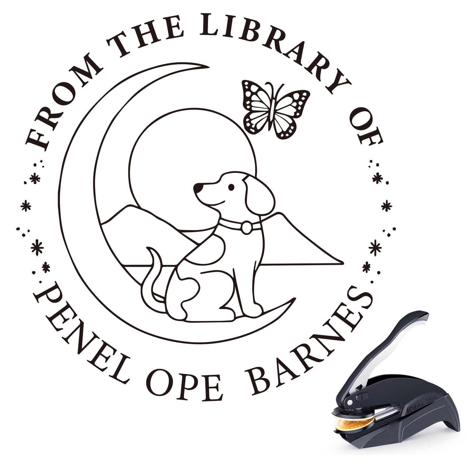 Sngeirkn Design 02 Personalized Book Embosser - Custom Library Stamp, Personal Gifts For Book Lovers, Readers, Teachers (Dog)
