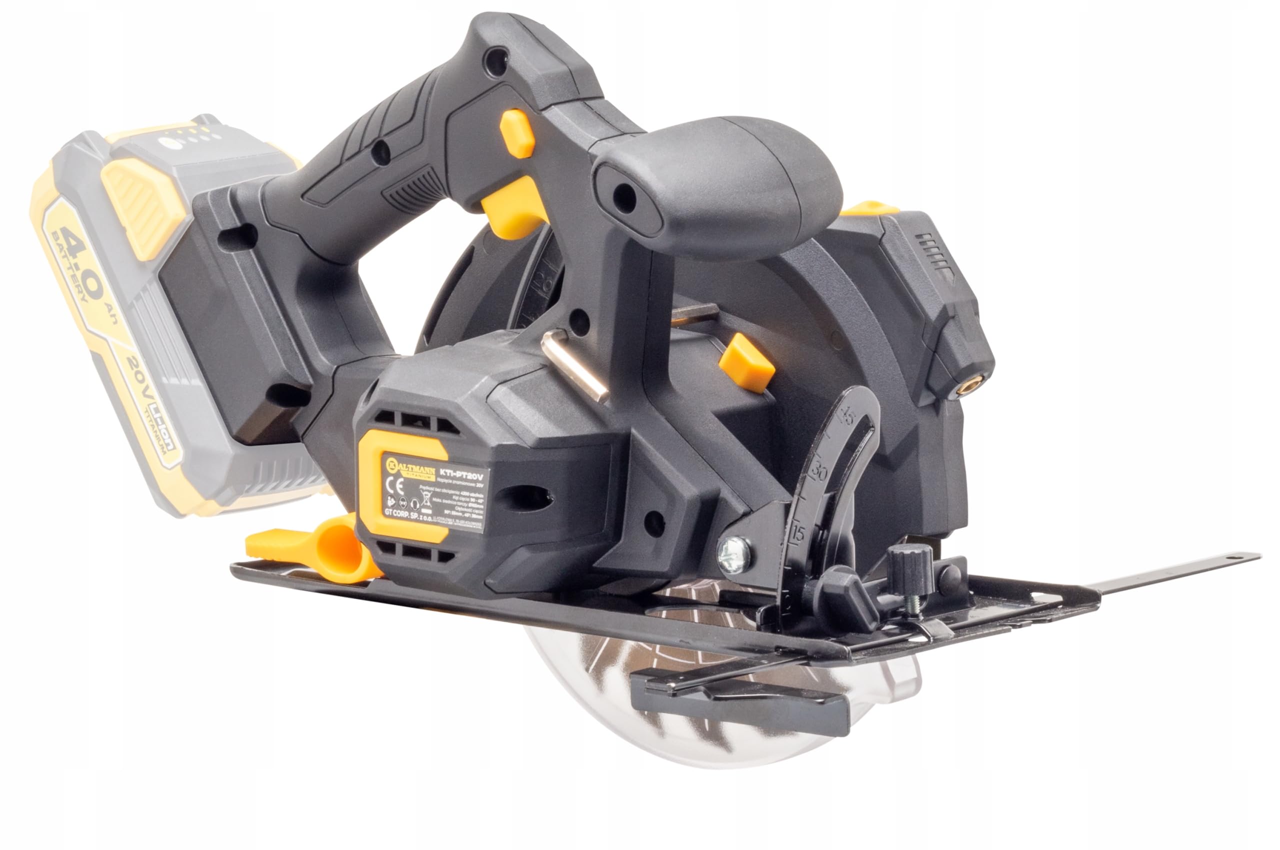 Pilarka tarczowa Kaltmann TITANIUM KTI-PTA20V | 20V | 4300 obr/min | Tarcza 165 mm | Wskaźnik laserowy | Głębokość cięcia 55 mm | Body – bez akumulatora i ładowarki