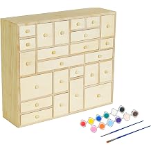 Easy Playhouse Wooden 24 Drawer Storage Cabinet - DIY Advent Calendar & Desktop Supplies Organizer, 12 Paints & 2 Brushes, Arts-Craft, Adults-Kids 8+