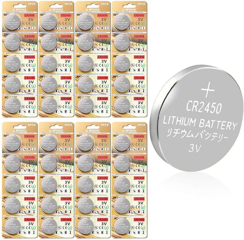 GutAlkaLi CR2450 Lithium 3V Battery, Electronic Coin Cell Button for Toys Calculators Watches (40 Pcs)