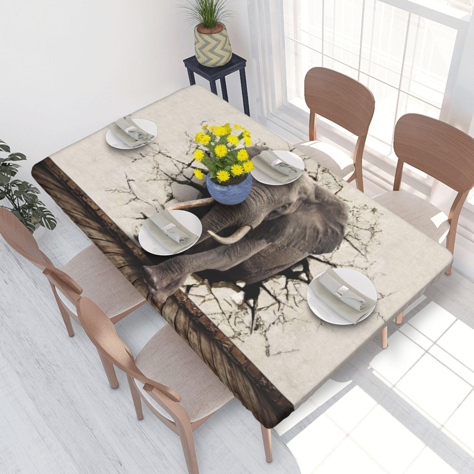 BNVSADC Broken wall elephant Printed 4FT Tablecloth 122x76 CM Polyester Kitchen Water Resistant Table Cloth Dining Table Decoration Table Covers