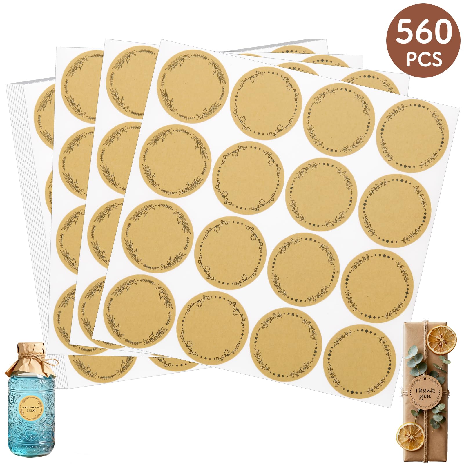 560pcs 2inch Label Stickers, Gift Tag Stickers, Name Tags, Self-Adhesive Writable All-Purpose Labels for Mason Jars Lids, Canning, Bottles, Binders