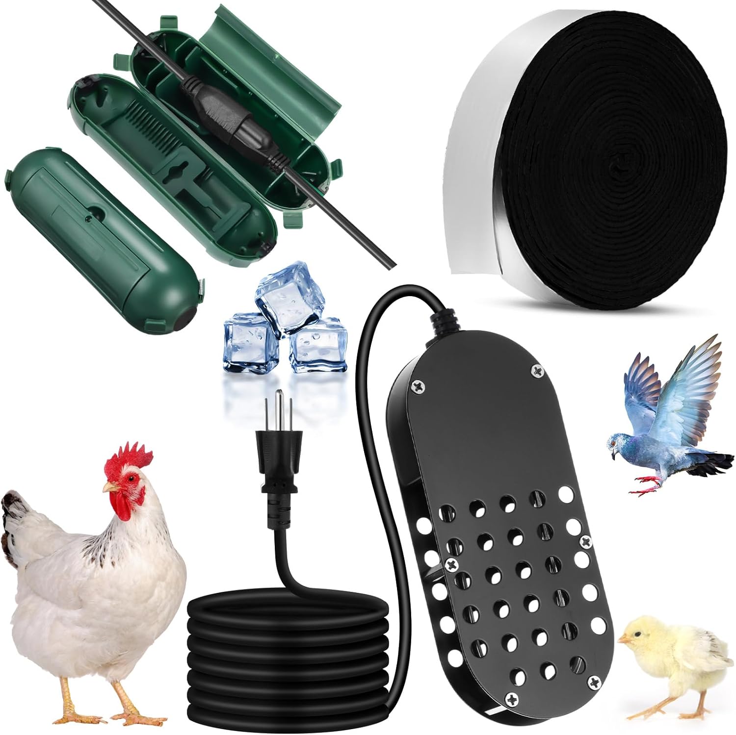 3 Pcs Submersible Water Heater Bird Bath Heater Chicken Waterer De-icer Water Trough Outdoor for Farm Pond Winter Poultry Livestock Tank Horse Drink, Pipe Tape Cord Cover(Blue,500w)