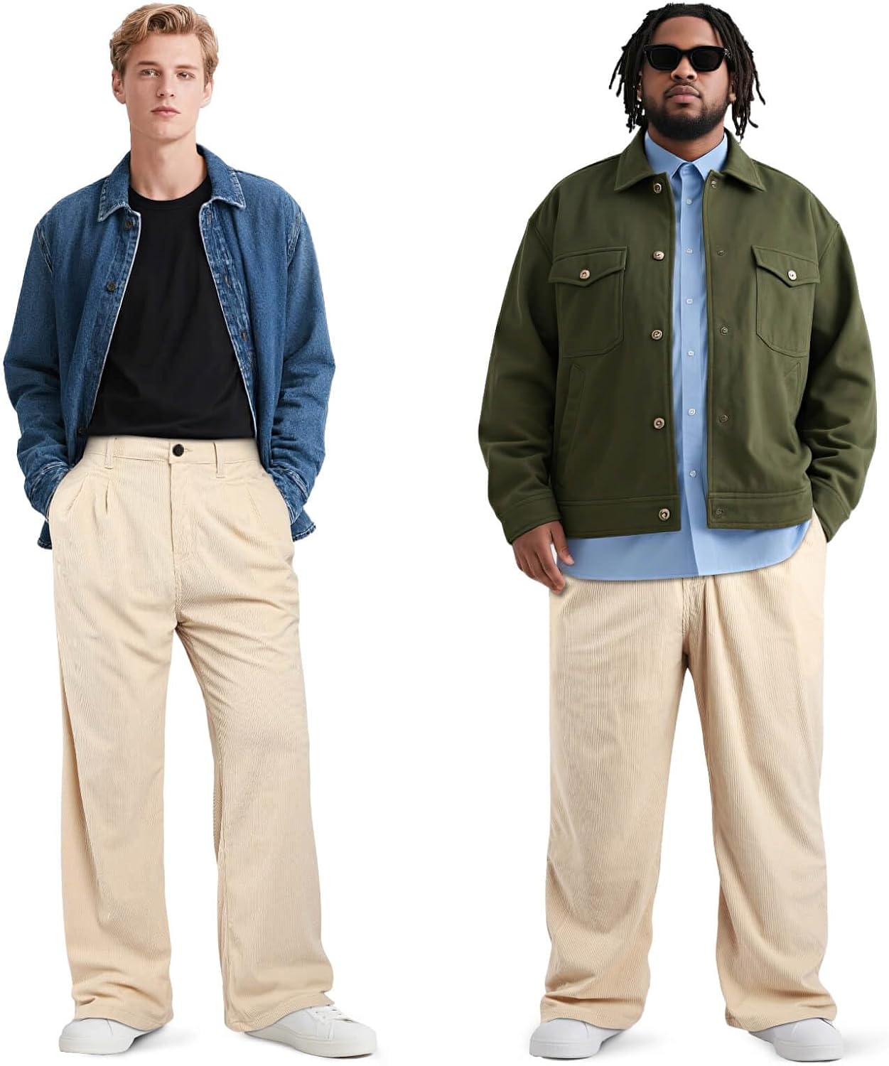 Mens Baggy Corduroy Pants Vintage Casual Pants for Men with Belt Loop - Image 5