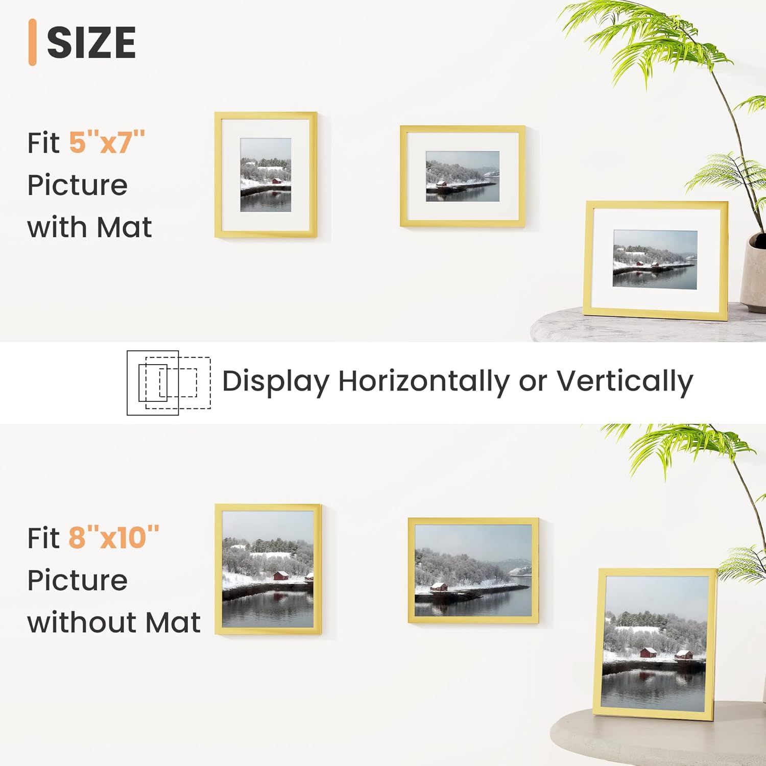 Fun Memories 8x10 Picture Frame Set of 6, Display Pictures 5x7 with Mat or 8x10 Without Mat, 8 x 10 Frame for Photos, Posters & Art Prints, Gallery Photo Frames for Wall & Tabletop Display, Gold
