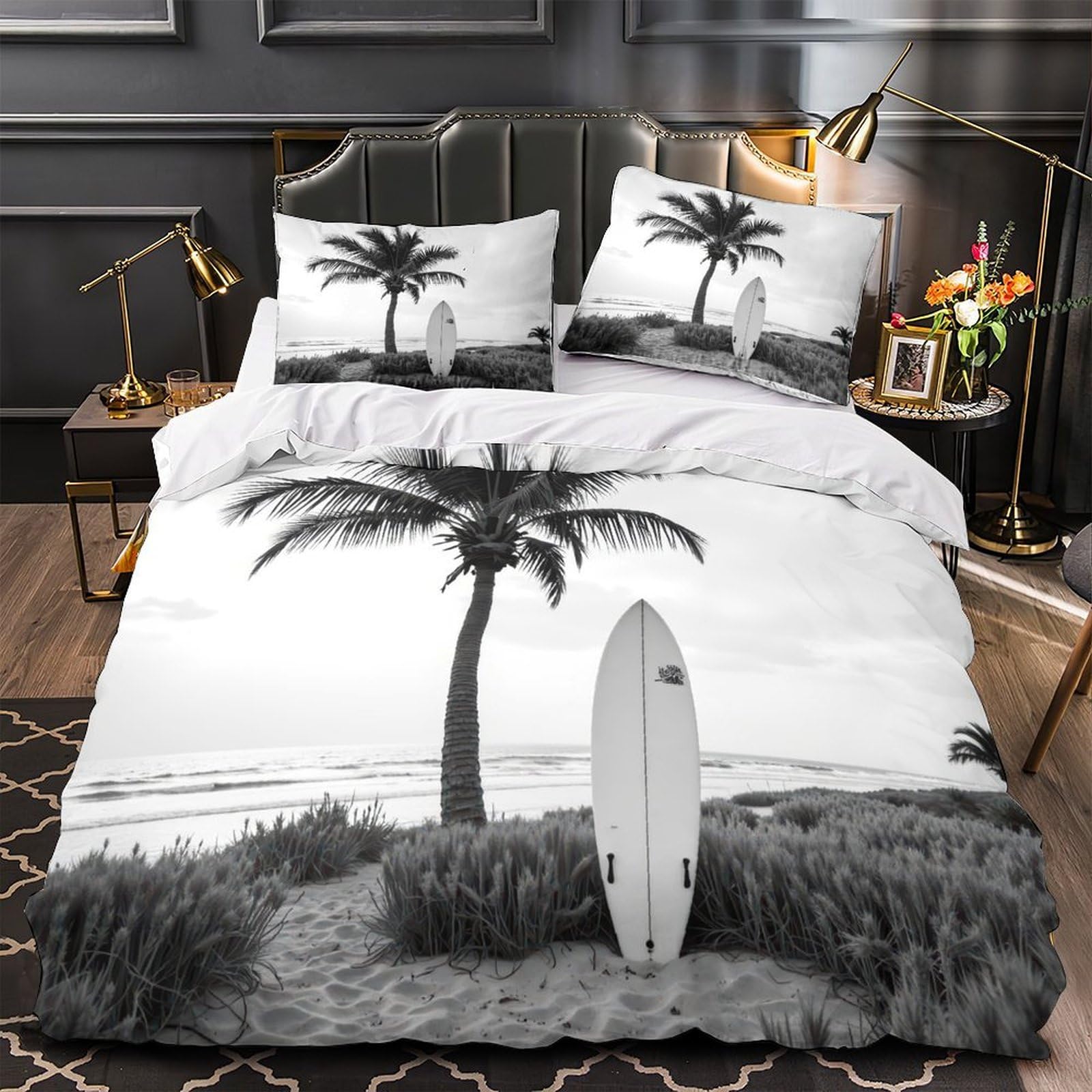 Housse de couette plage 3D en microfibre 260x220 cm avec parure de lit océan et coquillages