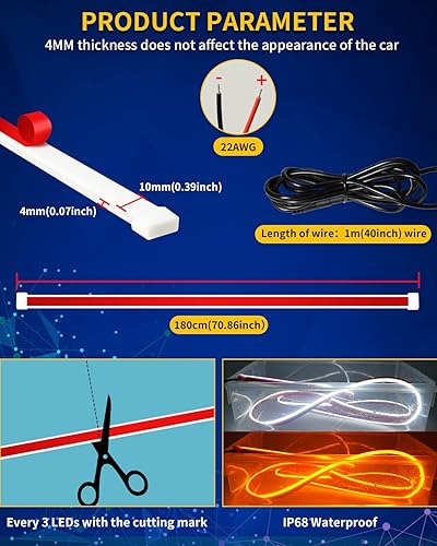 Miniatura 4 de Tira de luz LED para el capó del automóvil, kit de campana de arranque de escaneo dinámico de doble color, luces LED diurnas blancas y ámbar
